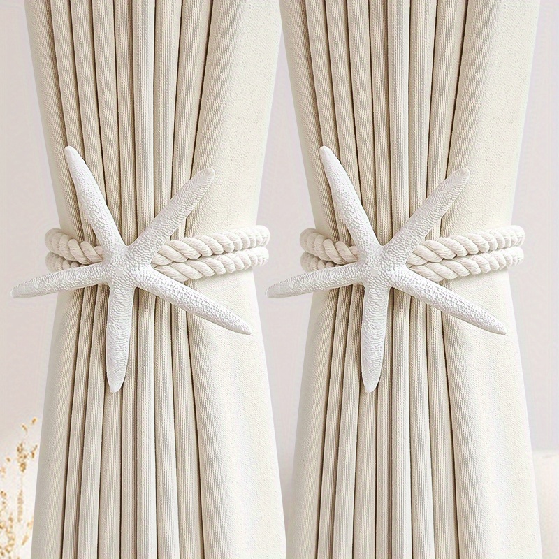 Linen Fabric Natural - 2PCS Natural Starfish Curtain Tiebacks, Handwoven