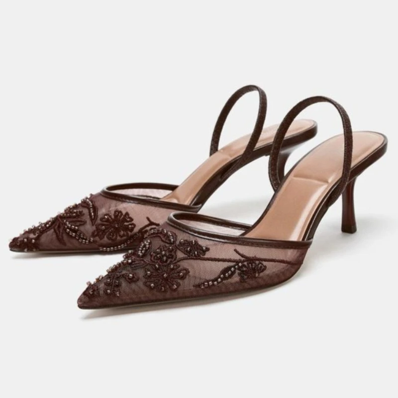 Embroidery Beads - Elegant Mesh Embroidery High Heels for