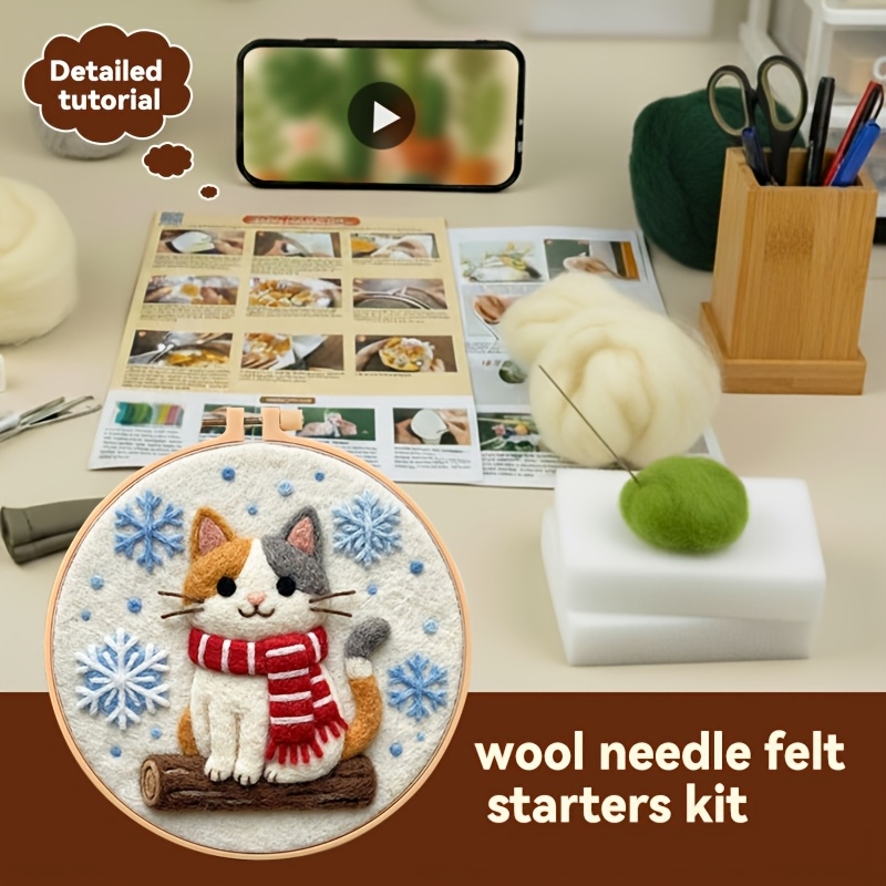 Cute Cat Red Scarf Felt Embroi – Embroidery Xmas Kits Bewertung und Preis