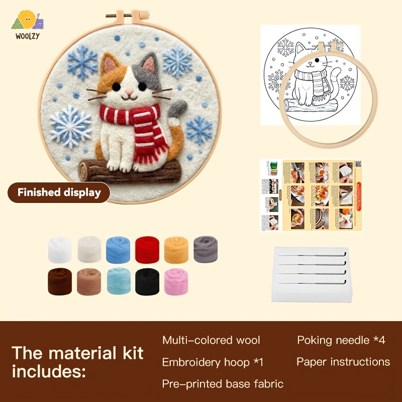 Cute Cat Red Scarf Felt Embroi – Embroidery Xmas Kits Bewertung und Preis
