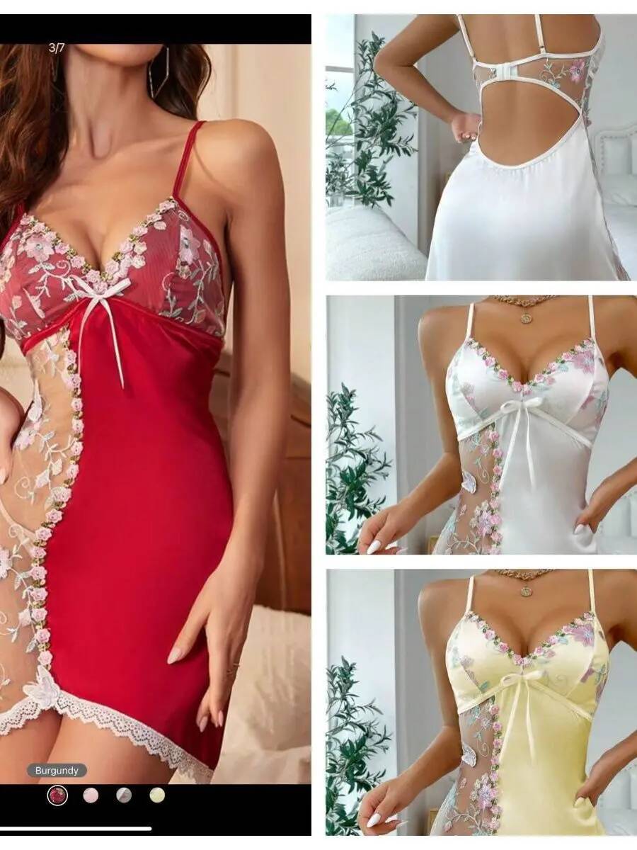 Satin Nightdress With Floral E – Embroidery X Pattern Bewertung und Preis